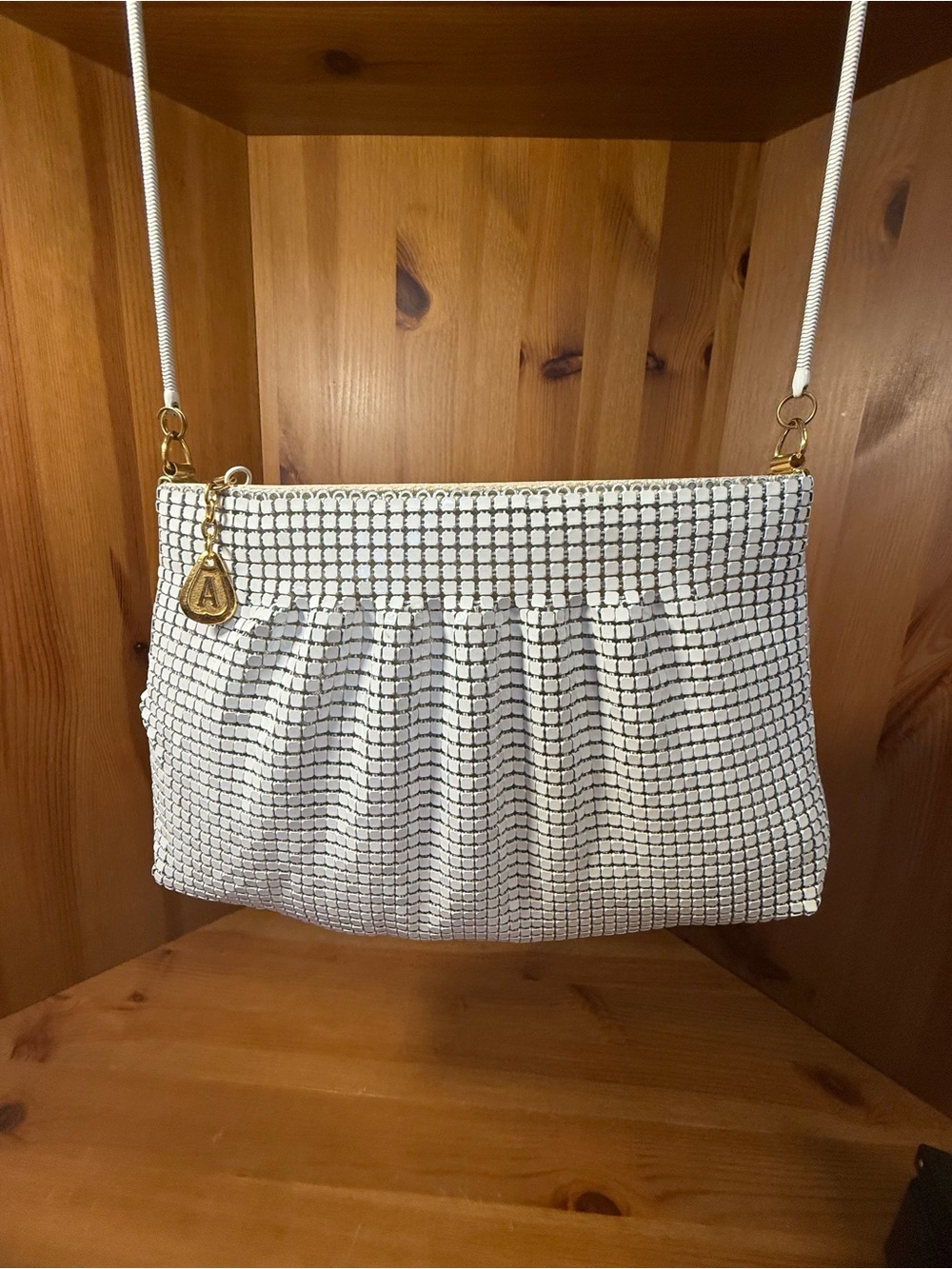 Vintage White Enamel Metal Mesh Evening Bag